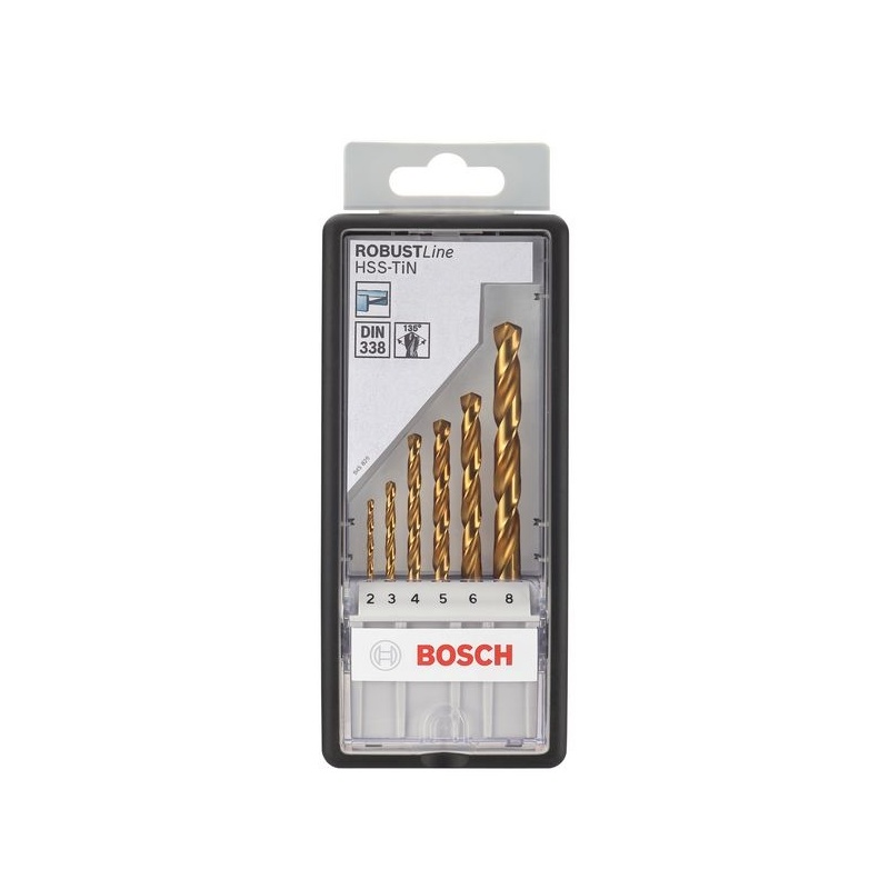 Vrtáky do kovu Bosch Robust Line HSS-TiN 135°, 6-dílná sada (GSB21-2RE, GSB21-2RCT, GSB19-2RE, GSB16RE)
